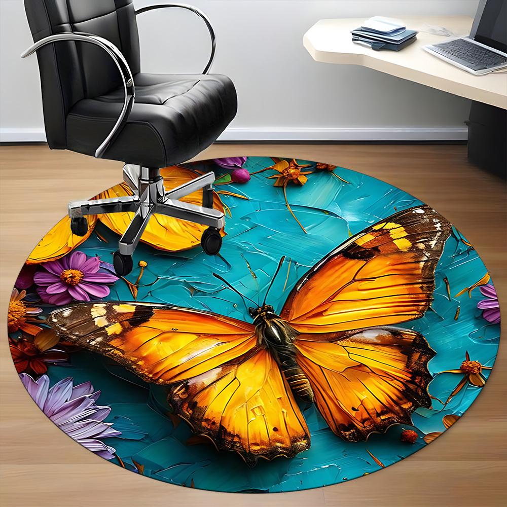 1 Stück Schmetterlingsblumen Büro Runder Teppich, Indoor-Matte Geeignet für Büro, Unter Bürostühlen Schlafzimmer Wohnzimmer Heimdekoration, Raumdeko D074
