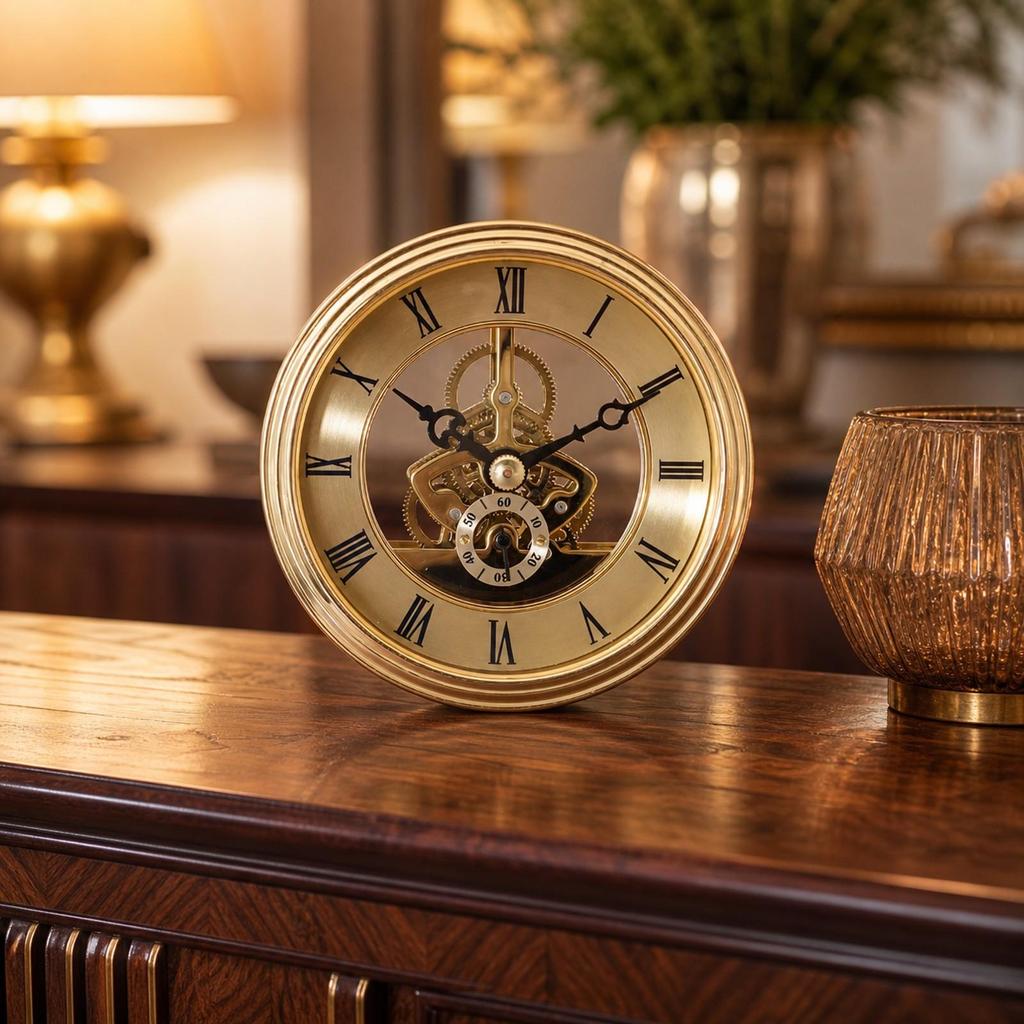 Precision Mechanical Clock Insert Visible Gear Mechanism, Roman Numeral Face, Skeleton Insert,