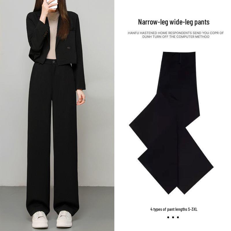 

Women s Plus Velvet Black Wide-Leg Suit Pants: Draped, Professional & Casual, Slim Straight-Leg, Petite Friendly for Autumn & Winter 2XL (131-155 lbs)