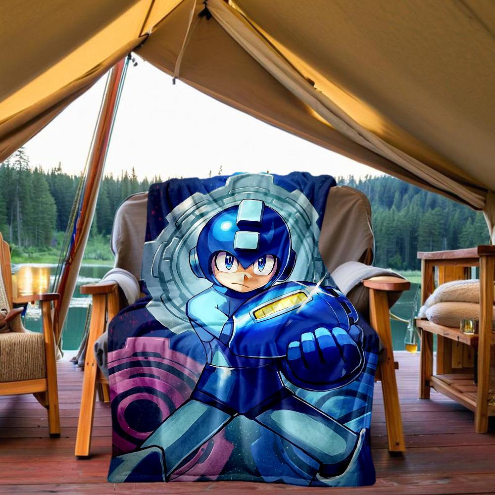1pc Mega Man, Robotics All-Season Comfort, Outdoor Flannel Blanket - Soft, Warm & Cozy for Naps, Camping & Travel 026