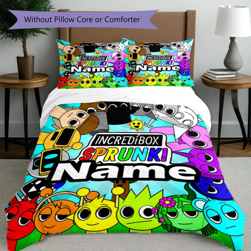 3pcs Duvet Cover Set (1*Duvet Cover + 2*Pillowcase, Without Core), Custom Name Sprunki Game Pattern Bedding Set, Home Bedroom Decor Gift