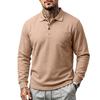 Men S Waffle Knit Long Sleeve Polo Shirt Casual Autumn