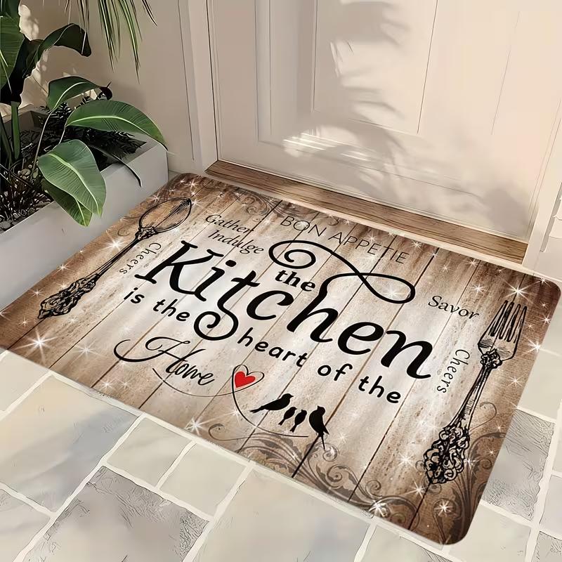 

Kitchen Mat Kitchen is the Heart of the Home Wood Grain & Culinary Motifs Floor Mats for Sink Dining Room Living Room Bedroom 1pc-40X60CM