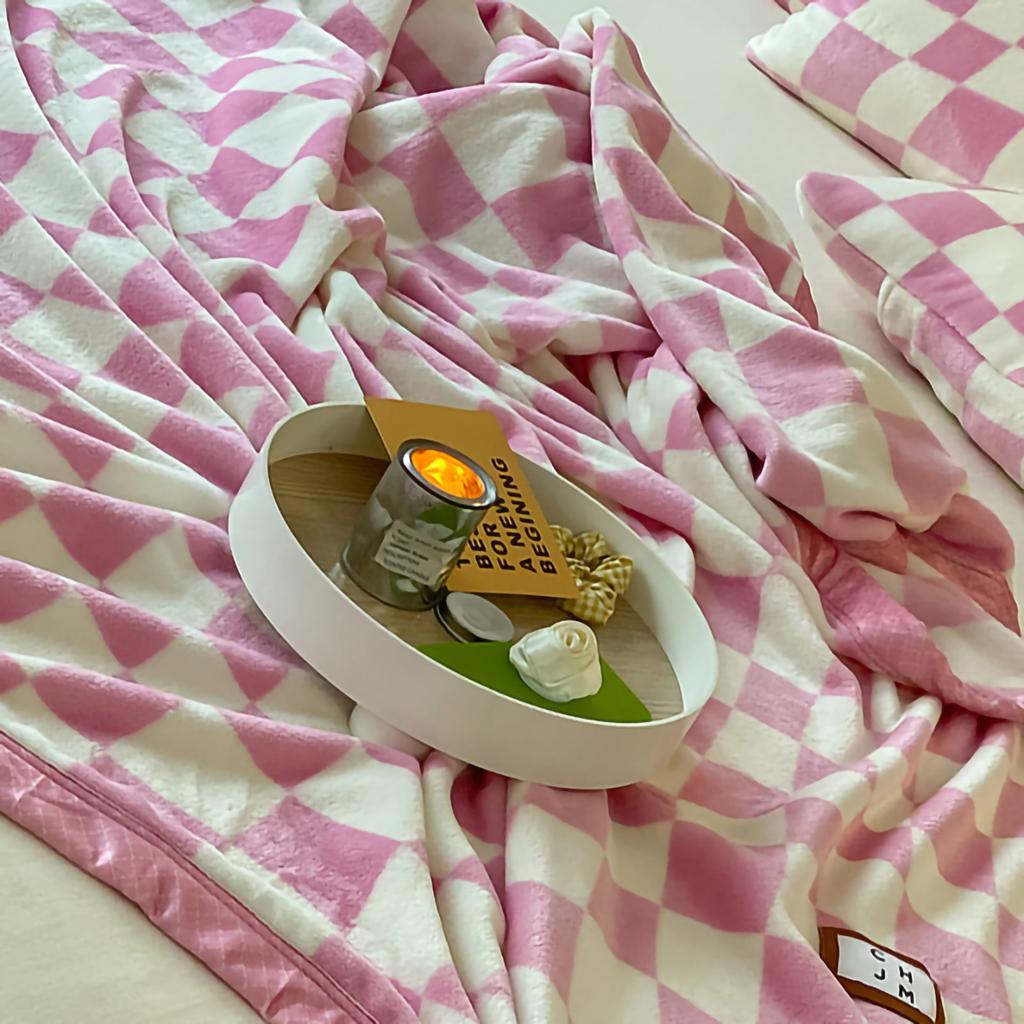 Simple Vintage Checkerboard Blanket Autumn Winter Warm Nap Throw Blanket Flannel Fleece Sofa