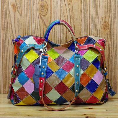 Borsa a tracolla da donna in pelle di vacchetta colorata con contrasto di colore, design di nicchia, borsa alla moda, borsa da donna