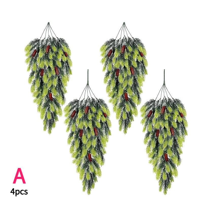 

4-Pack Artificial Christmas Tree Branches Teardrop Fir Garland with Pine Cones Plastic Hanging Swags Xmas Door Fireplace Decor