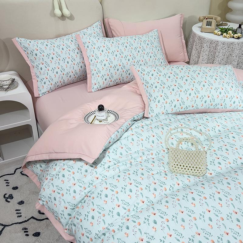 Category A Maternal and Infant Grade Washed Cotton and Linen Bed Cotton Four-piece Set and Three-piece Set Pure Cotton Bed Sheet and Quilt Cover