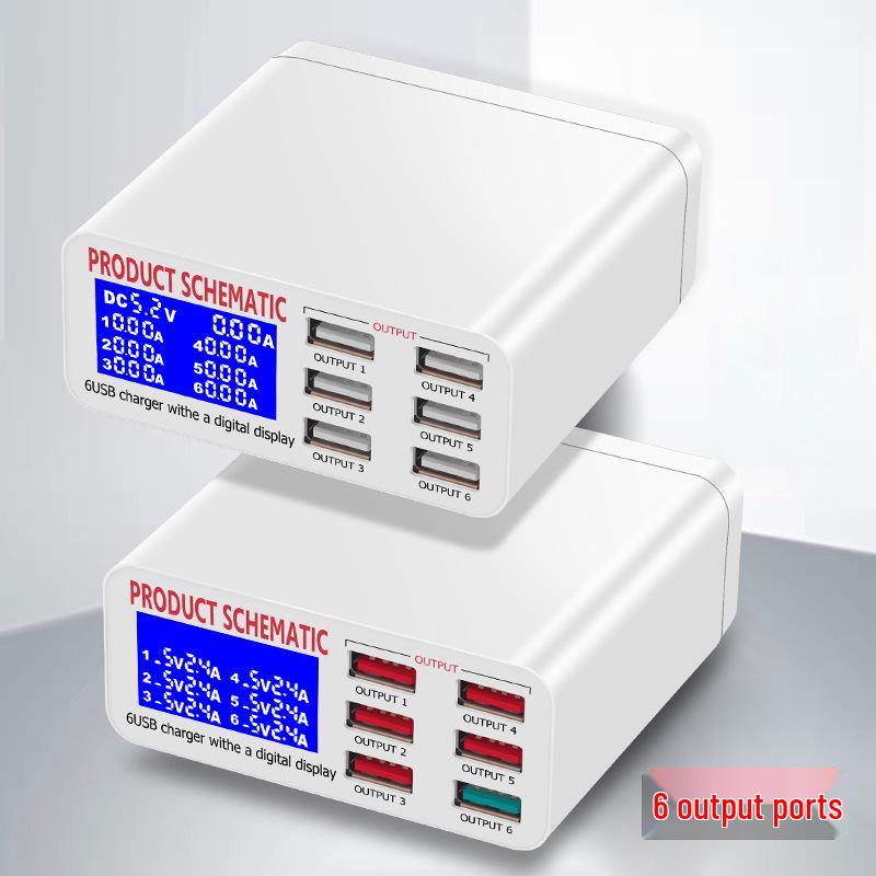 6-Port USB Fast Charger with LCD Display, 40W Multi-Port Desktop Charger
