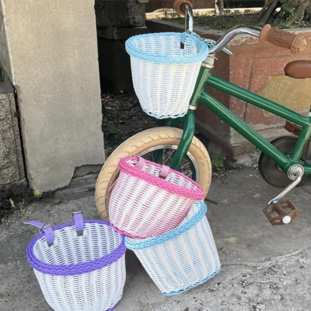 Handwoven Bicycle Basket Adjustable Leather Straps Bicycle Storage Basket  Cycling