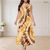 Women Plus Size Round Neck Triple Keyhole Sleeveless Printed Long Maxi Dress