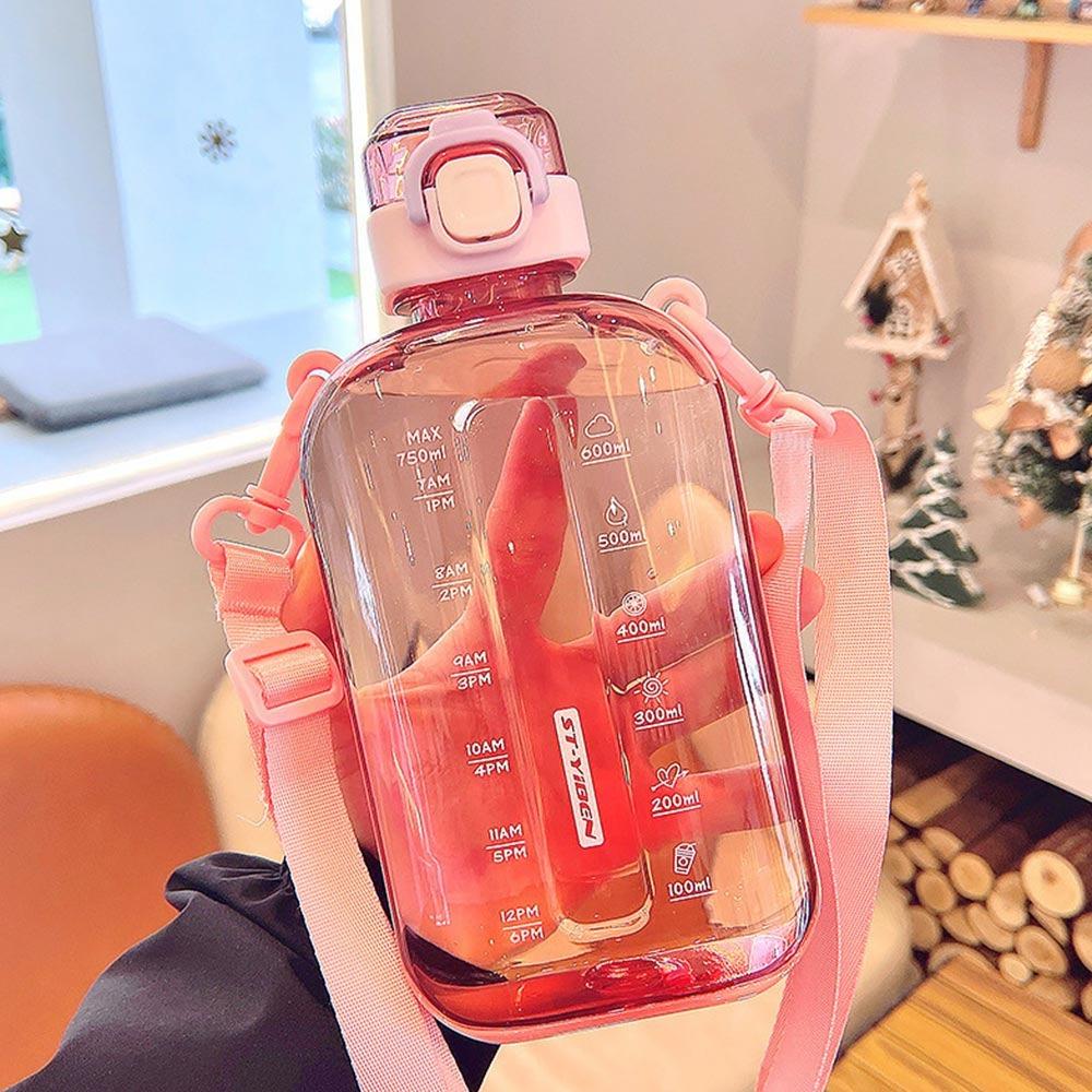Transparent Sport Drinking Bottle with Adjustable Strap Drinking Cup Plastic Water Bottle  Outdoor