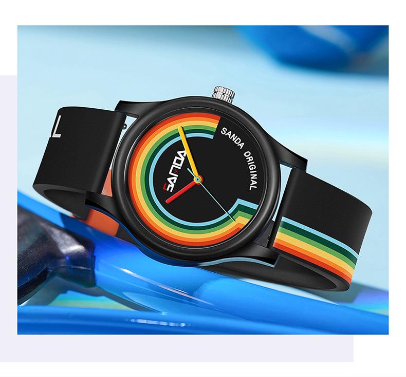 SANDA Rainbow Silicone Strap Unisex Waterproof Minimalist Fashion Watch