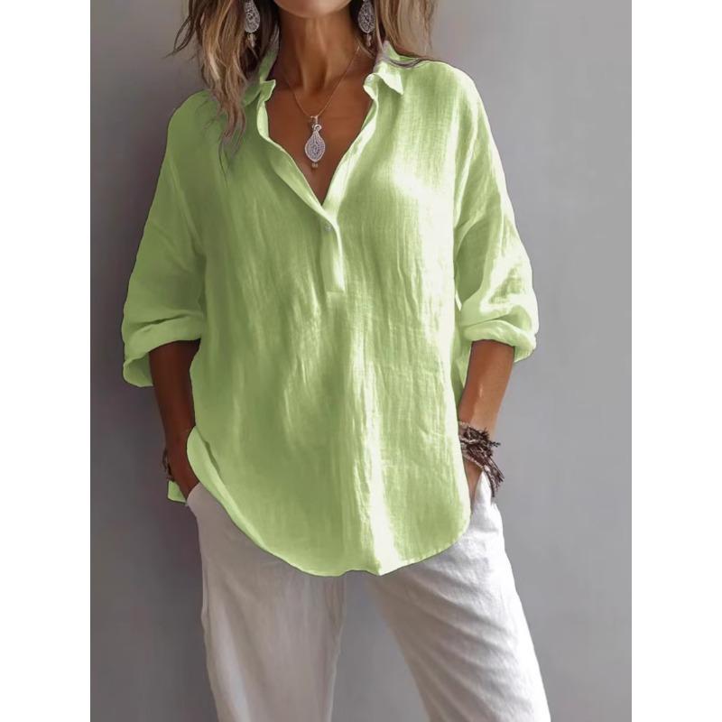 

Women s Spring Summer Plus Size Blouse, Solid Color V-Neck Long Sleeve Loose Casual Shirt Top S зелений