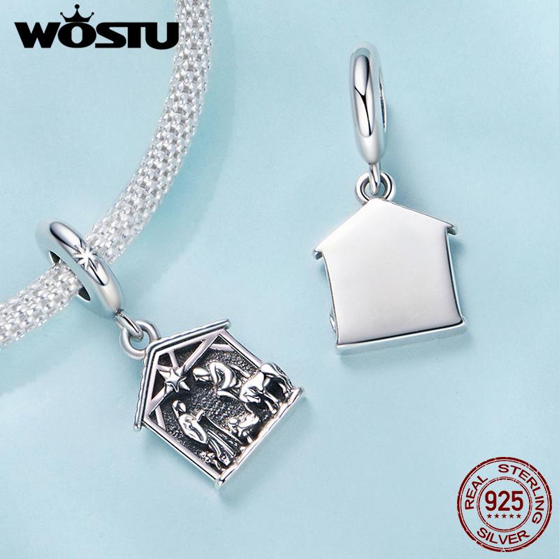 WOSTU Vintage 925 Sterling Silber Jesus Krippe Anhänger Die Geburt Jesu Anhänger Passend für DIY Armband Halskette