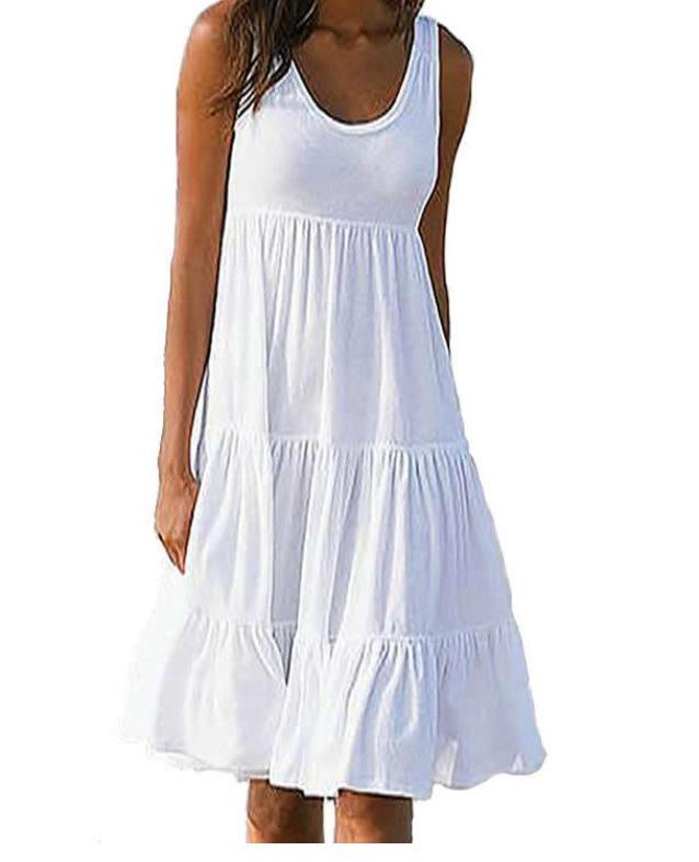 Women's Sleeveless Round Neck Patchwork Beach Dress - 7 Colors, 8 Sizes
