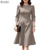 ZANZEA Women Casual Round Neck Summer 3/4 Sleeve Elegant Dress