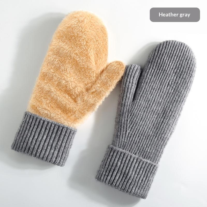New Knitted Gloves Winter Double Layer Velvet Thickened Warm Cover Gloves Finger Gloves