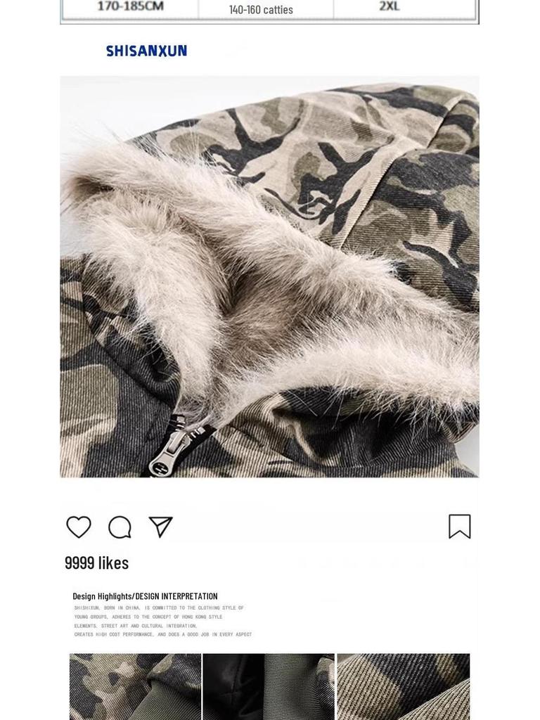 Unisex Camouflage Bavlněná Zimní Bunda s Kožešinovou Kapucí