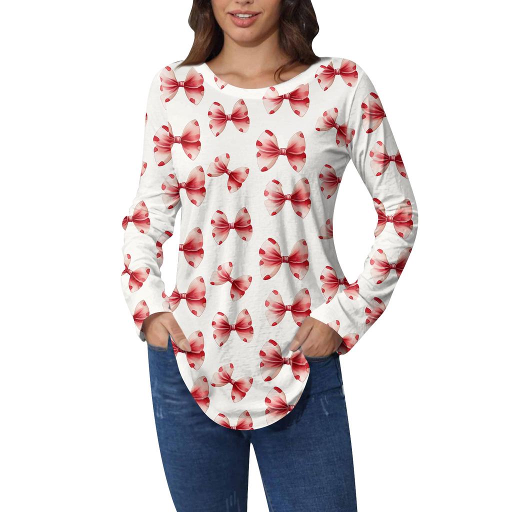 T-Shirts für Damen, Herbst, lässige Langarmshirts, Sweatshirt, Vintage-Grafikdruck, Top, Pullover, Valentinstag