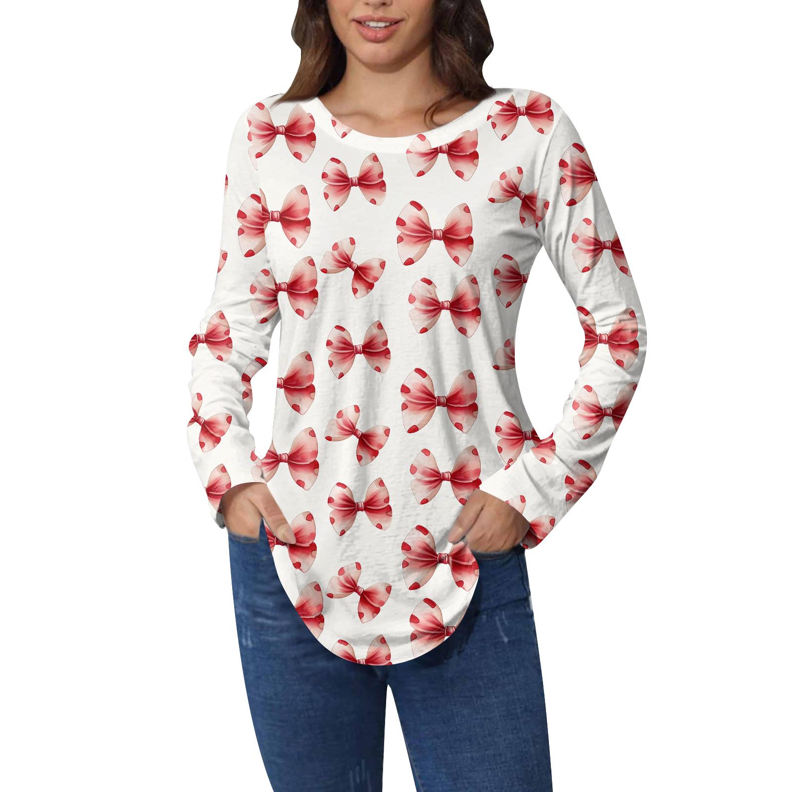 

Футболки женские осенние повседневные рубашки с длинным рукавом толстовка винтажный графический принт топ пуловер ко Дню святого Валентина XL арбуз красный