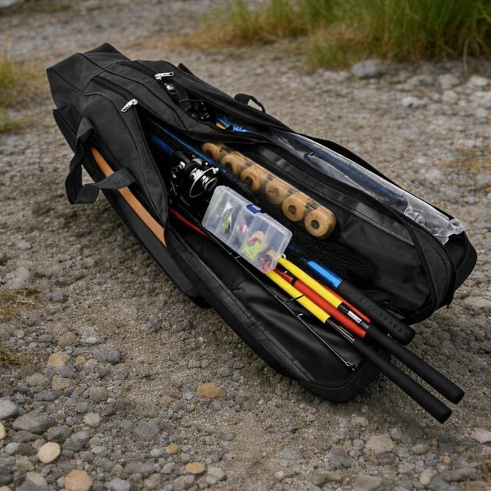 Three Layers Fishing Pole Bag Oxford Fabric Fishing Tackle Bag  Fishing Equipment Carry