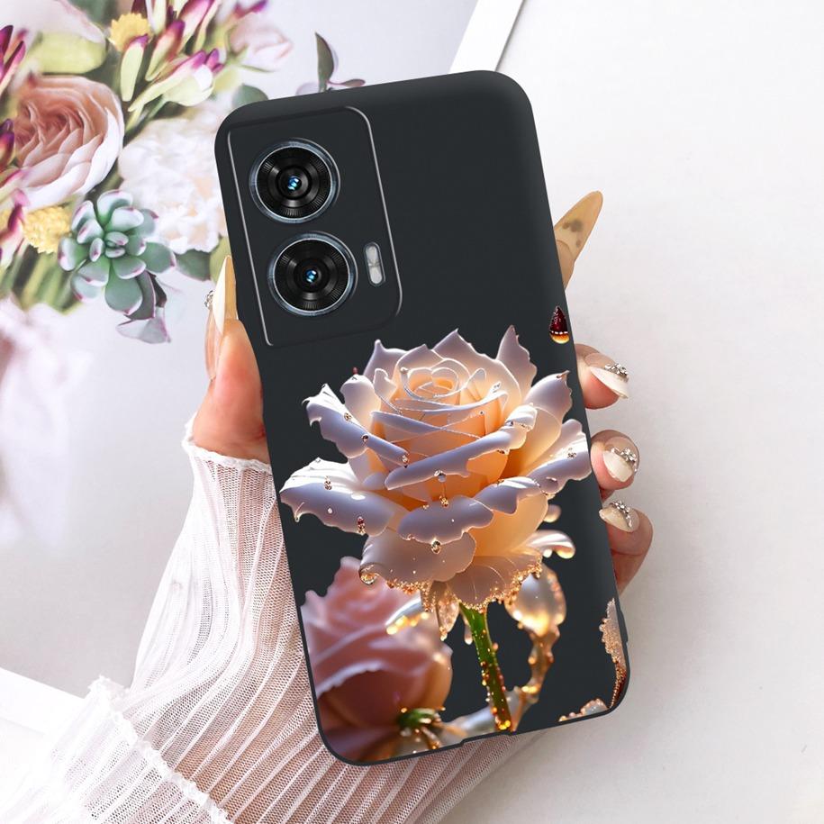 Hülle Für Motorola Edge 50 Fusion Cover XT2429-1 Beliebte Blume Weiche Schwarze Silikon Handyhüllen Für Motorola G96 5G MotoG96 Funda