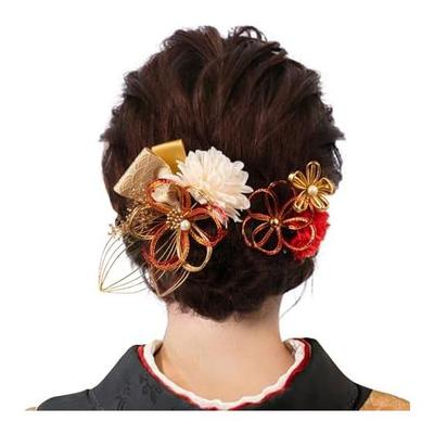 [OTAKUMARKET] Ozdoby do włosów Mizuhiki, Kwiaty z plecionego sznurka, Akcesoria do włosów do Kimona, Hakama, Formalnych Okazji, Ceremonii Pełnoletności,