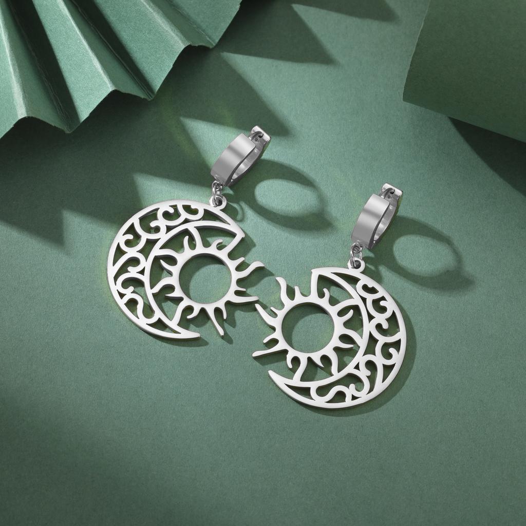 LIKGREAT Vintage Celtic Crescent Moon Sun Drop Dangle Earrings for Women Stainless Steel Good Luck Pendant Jewelry Birthday Gift