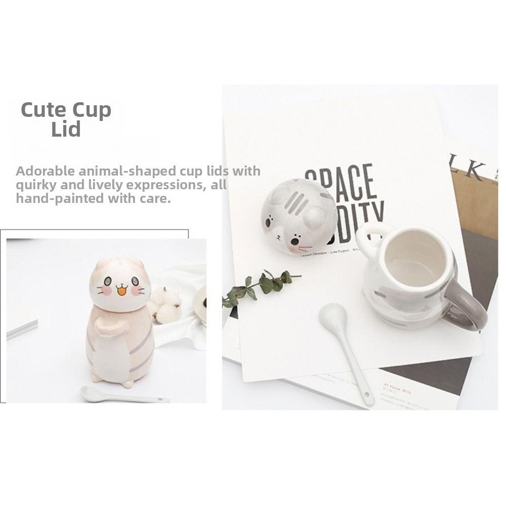Capped Mug Cat Coffee Mug With Spoon Coffee Pots Cute Milk Tea Cups  Water