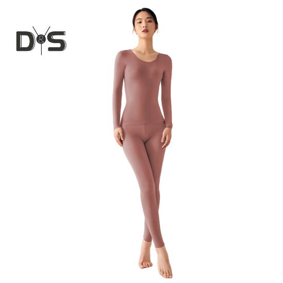 2 Pcs/Set Women Thermal Clothing Set Great Elasticity Long Sleeve Crew Neck Slim Fit Soft Warm High Waist Solid Color Top Pants Set Lady Winter