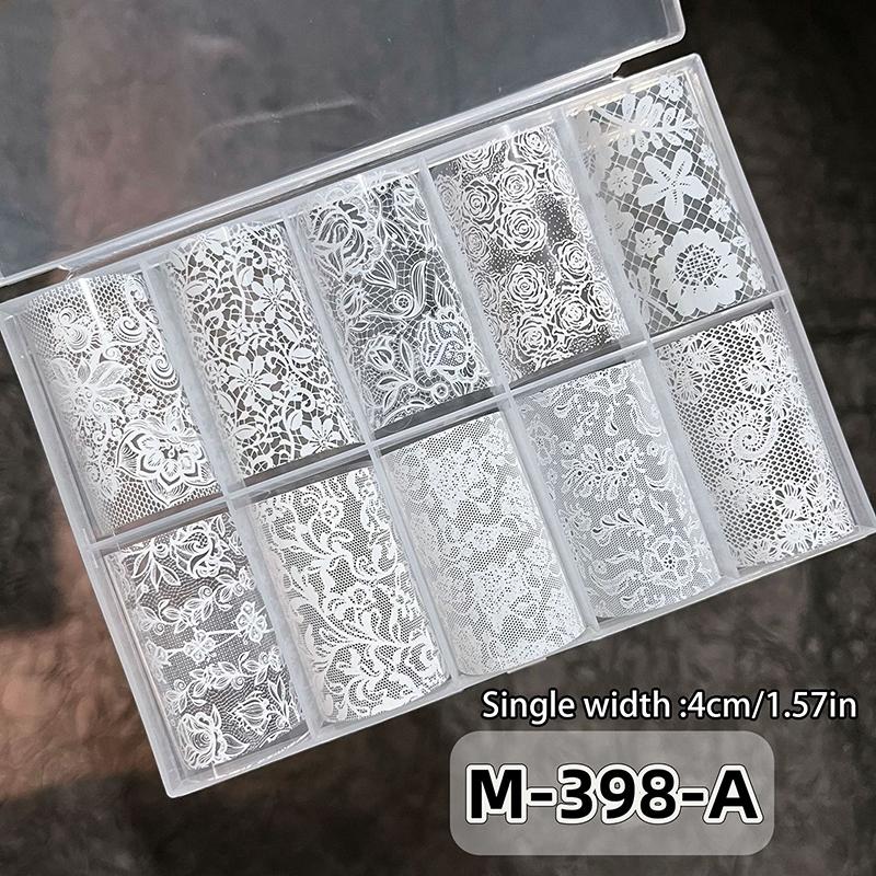 1/10 Rotolo Elegante Bianco Nero Pizzo Fiore Unghie Foil da Trasferimento Fantasia Retrò Floreale Cielo Stellato Carta Adesiva Manicure Accessori