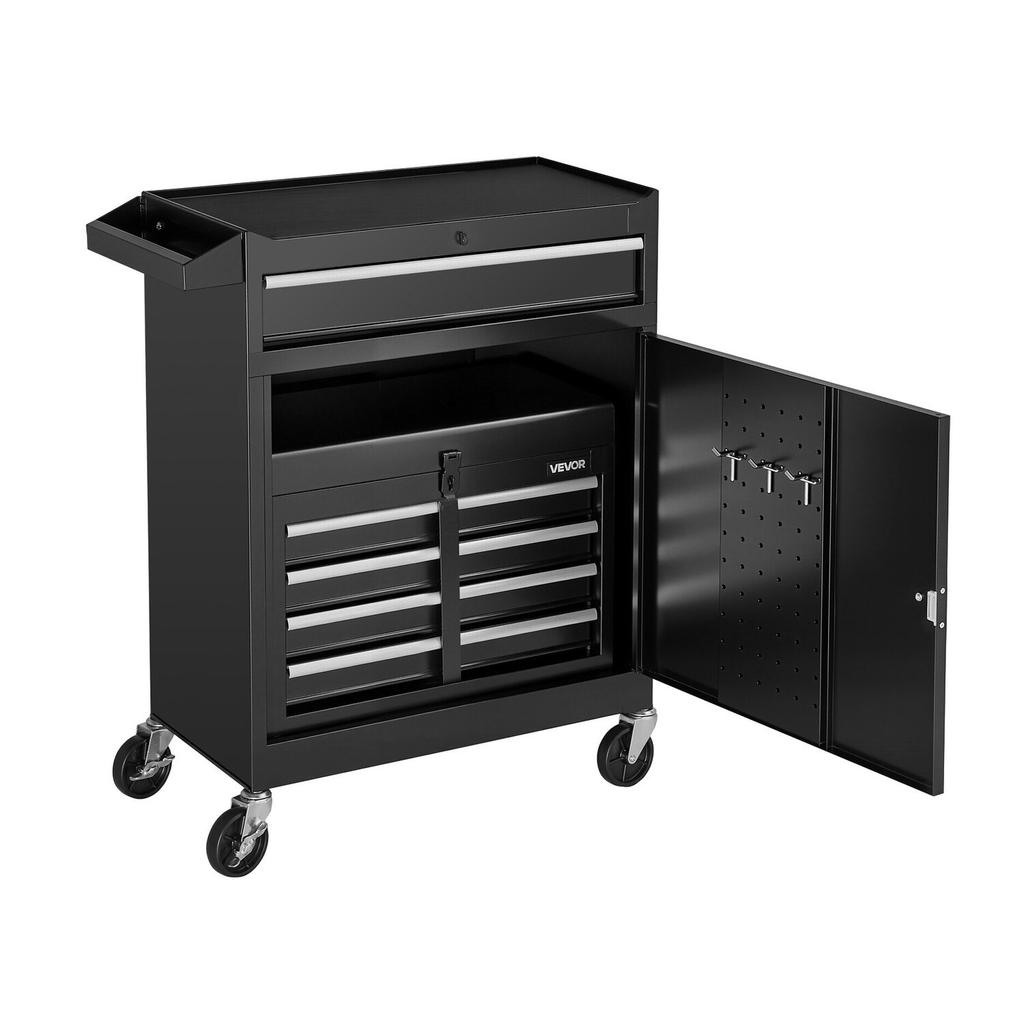 Coffre à outils à roulettes, Conception 2-en-1, Organiseur d'armoire à outils à 5 tiroirs avec Top détachable, Boîte à outils en métal, Barre de verrouillage, Revêtement de protection et Porte-outils,