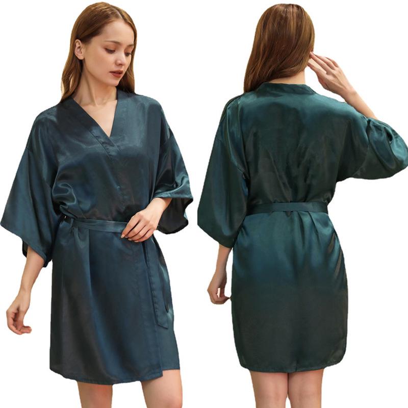 Women's Satin Twist Short Bathrobe - Glossy, Solid Color, Summer Thin, Sexy Cardigan