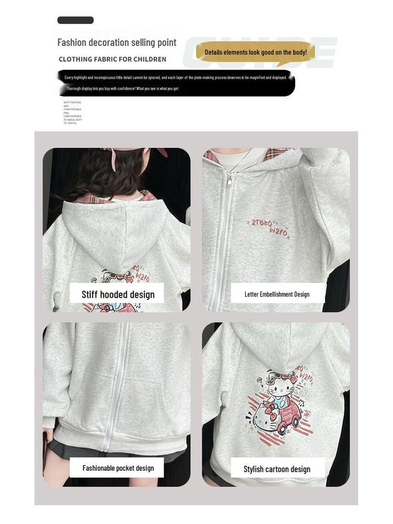 Autumn Girls' Cute Cat Hoodie Cardigan - Children's Zip-Up Jacket