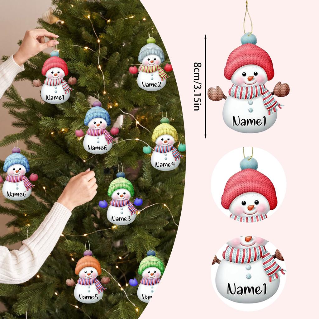 Set Of 7 Acrylic Snowman Christmas Tree Ornaments Personalized Home Holiday Decorations