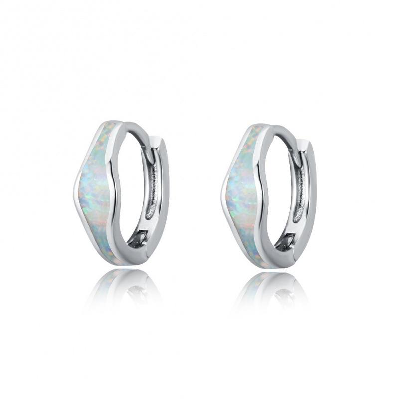Wish European and American platinum blue opal geometric belt stud earrings oval ear buckles personalized fashion earrings 925 silver