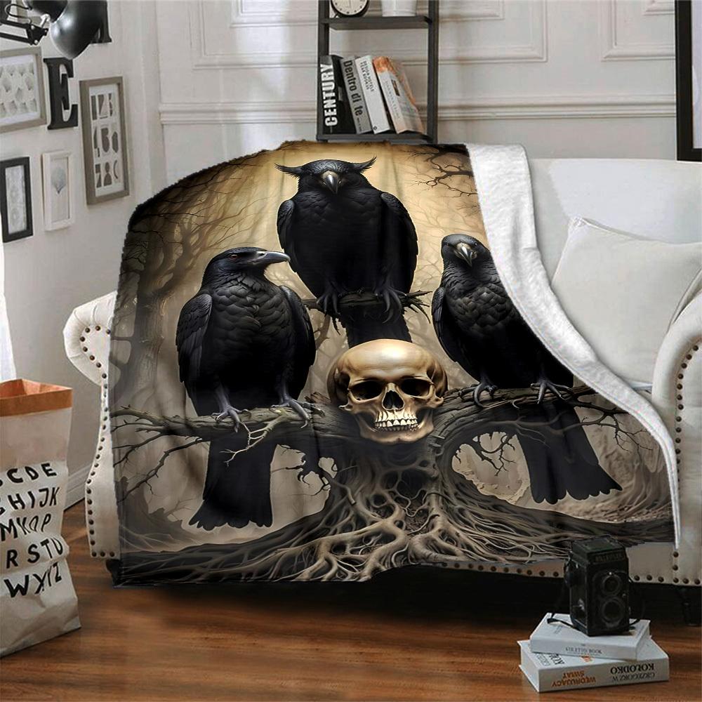 1PC Raven, Skull Blanket - Soft Warm All-Season Throw for Sofa, Bed, Car, Office, Throw For Sofa Yy250916093