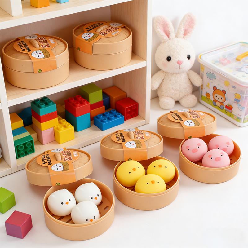 Simulation Animal Squishy Rebound Soft Squeeze Stress Ball With Bamboo Steamer Box Anti-Stress Toy Sensory For Home Decoration