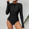 Schwarze einteilige Badeanzüge Geschlossene Langarm-Bademode für Sport Surfen Bodysuit Damen Schwimmen Badeanzug Strandbekleidung Pool Badegast
