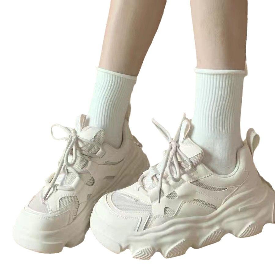 Campus Dad Shoes Double Mesh Breathable and Non-smelly Feet High-value Muffin Bottom Non-slip Little White Shoes Spring and Summer New Women's Shoes