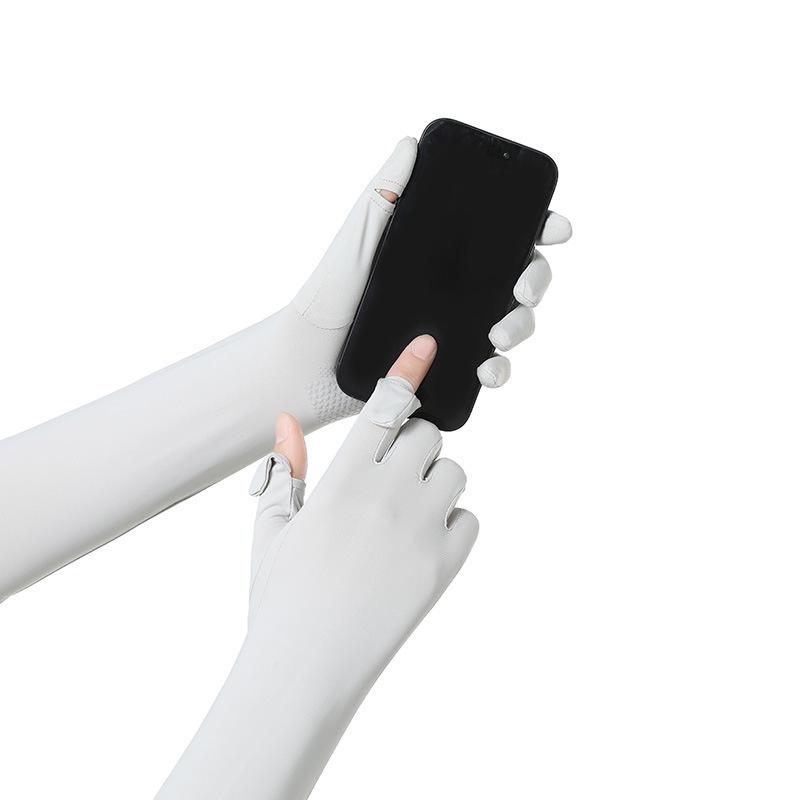 Summer Ice Silk Gloves for Women's Non Slip New Sunshade Light and Breathable Cycling Driving Touch Screen Thin Long Gloves