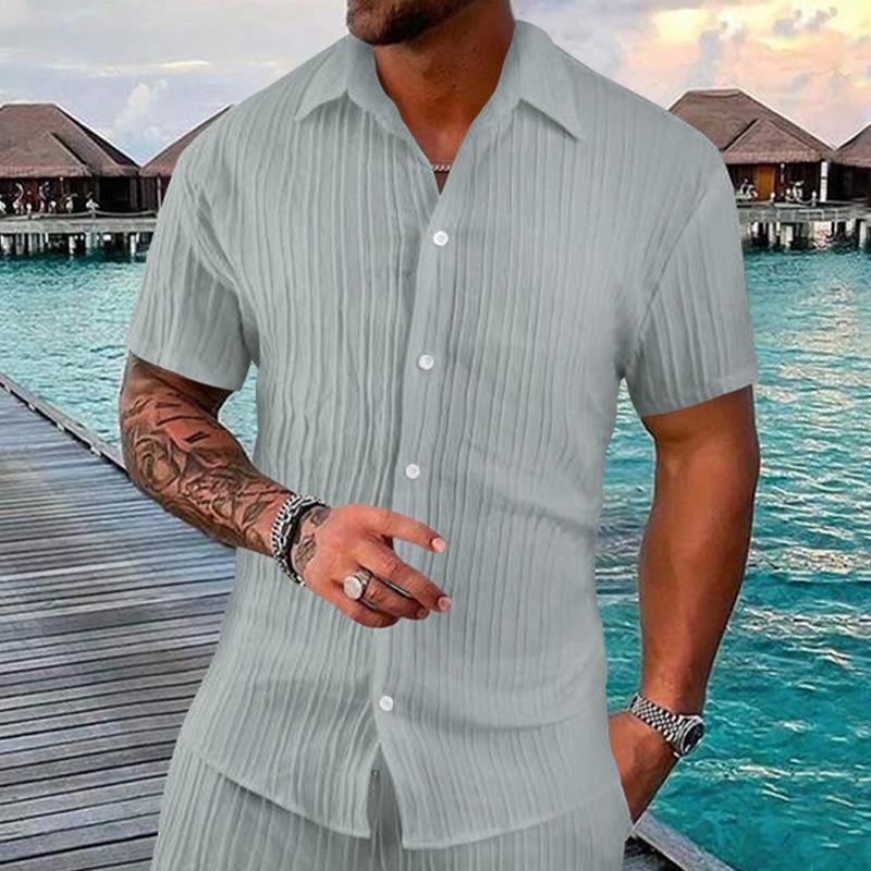 Summer Men's Casual Loose-Fit Short-Sleeved Cardigan Beach Shirt