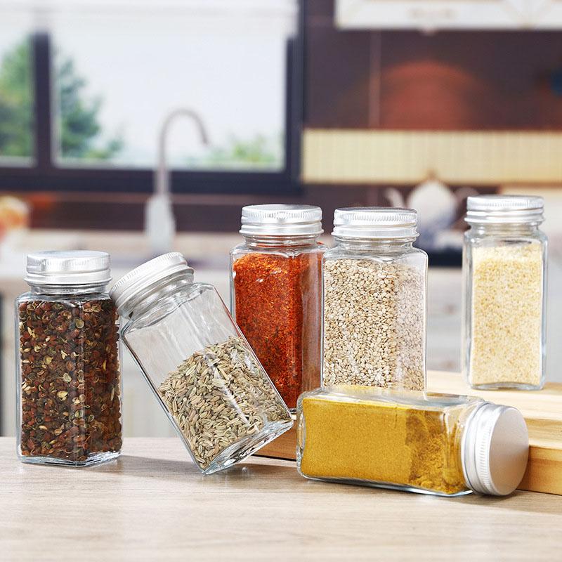 Glass Spice Jars with Metal Lids Salt Pepper Shaker Spice Seasoning Containers Spice Organizer Kitchen Spice Jar Set 120ML