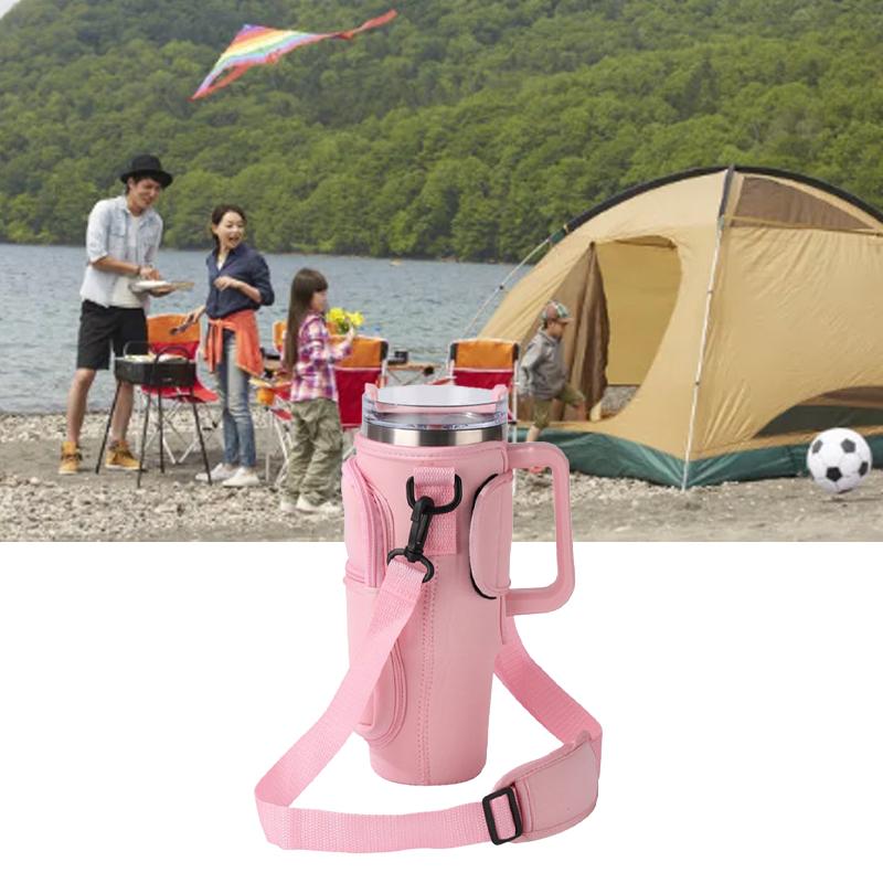 Water Bottle Bag Anti Slip Portable Double Layers Water Bottle Holder with Handle Fit for Stanley 40 Oz Insulated Tumblers Pink