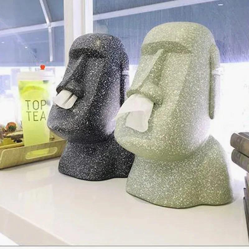 Portrait Paper Towel Box Resurrection Island Stone Statue Tissue Case Resin Office Desktop Napkin Dispenser Halloween Decoration