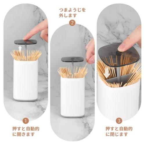 Kailund Toothpick Holder, One-Touch Toothpick Case, 4 Compartments, Cotton Swab Case with Lid, Toothpick Holder, Dustproof and Moisture-Proof, Stylish