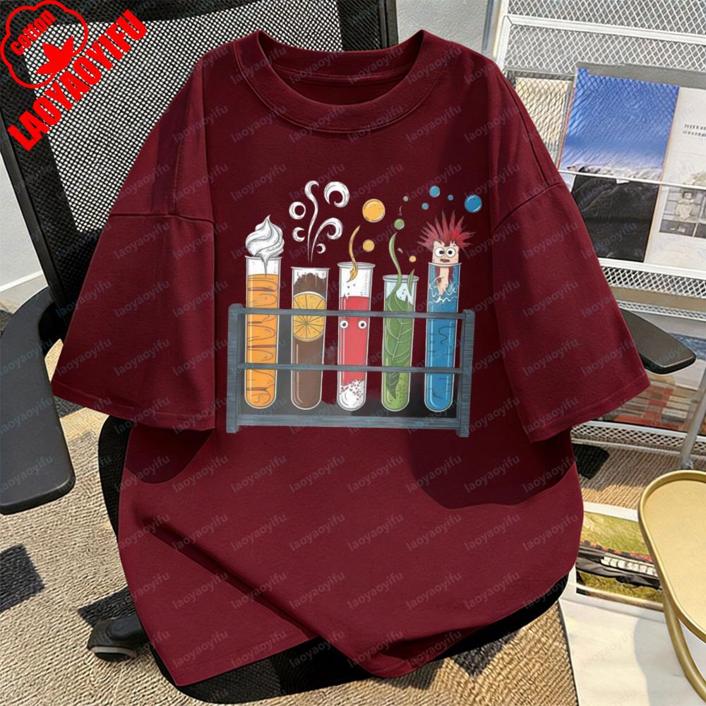 

Science Lab Test Tubes Cartoon Print Unisex TShirt Funny Chemistry Kawaii Clothes Summer Casual Trendy Graphic Women Mens Tee 4XL