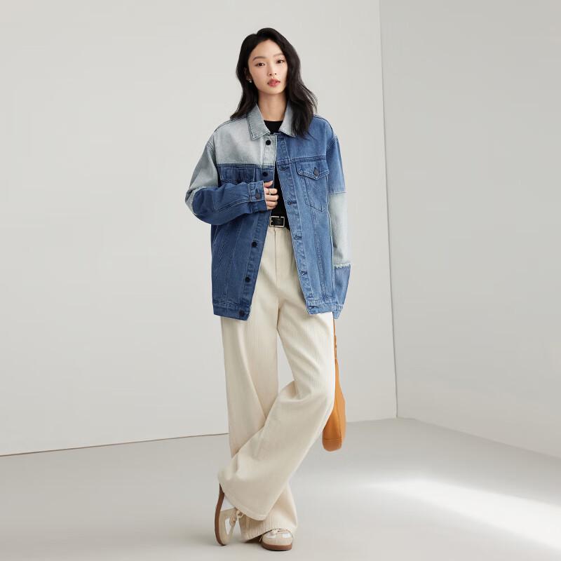 Elva' Island Women's Casual Colorblock Short Denim Jacket