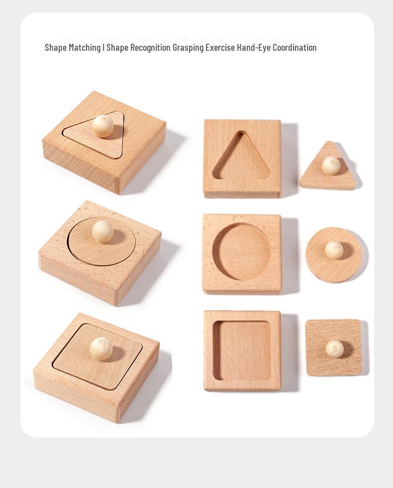 Wooden Geometric Figure Matching Toys and Teething Rattle Set