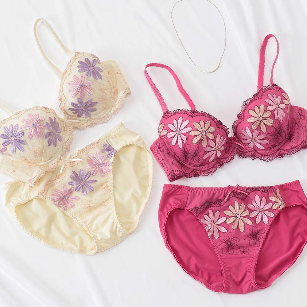 Triumph Cosmetic Style Large Floral Lace Bra Panty Set 02 1984 Japan Bust 75M & G4-CS02WHUSET-A9A Women's (Raspberry Pink) (-)